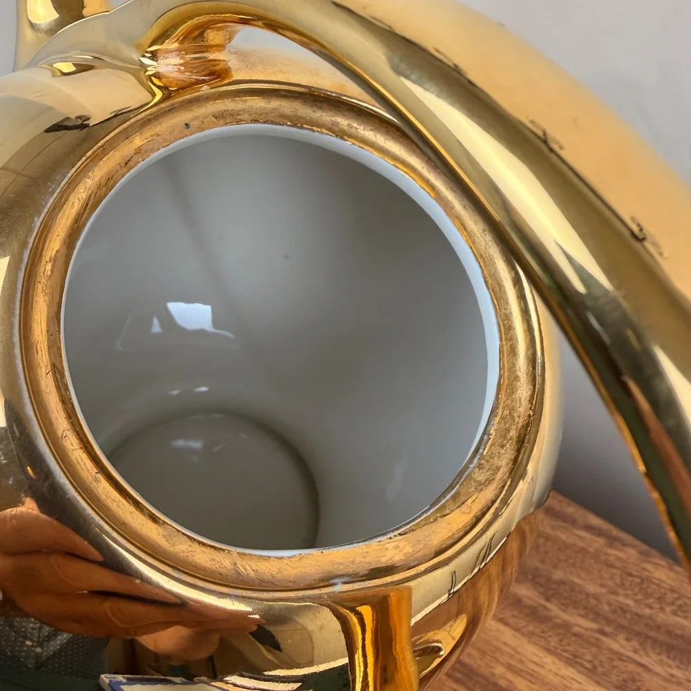 Vintage Hall China Airflow Teapot 22K Gold Flash 3111 Mid Century Modern Gold